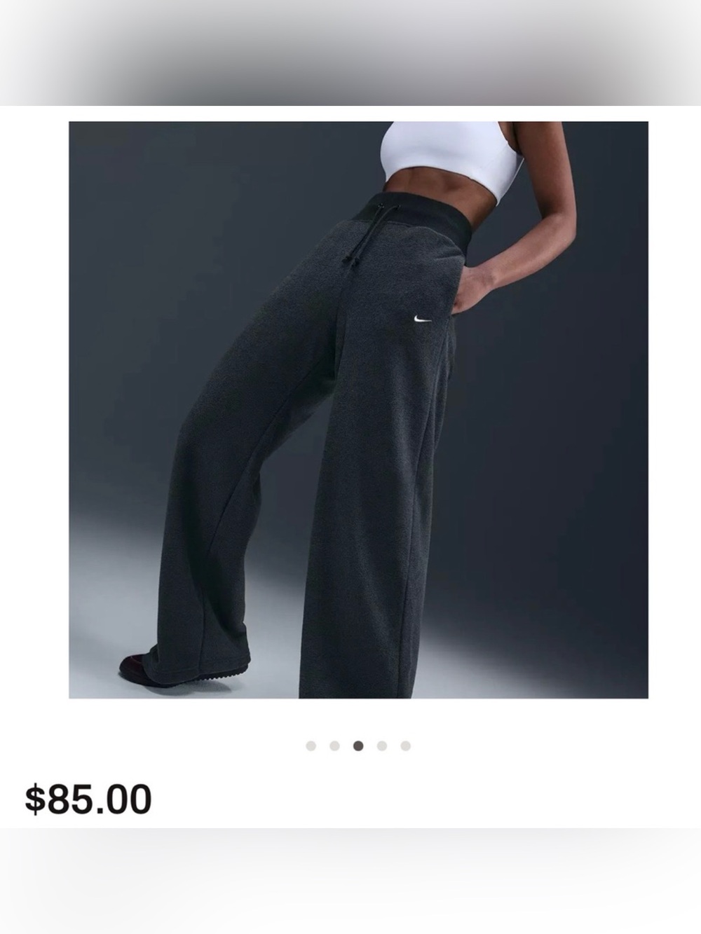 Nike Black Wide-Leg Fleece Pants with Swoosh